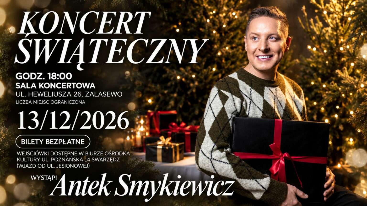 Koncert Świąteczny Antka Smykiewicza za DARMO w Swarzędzu